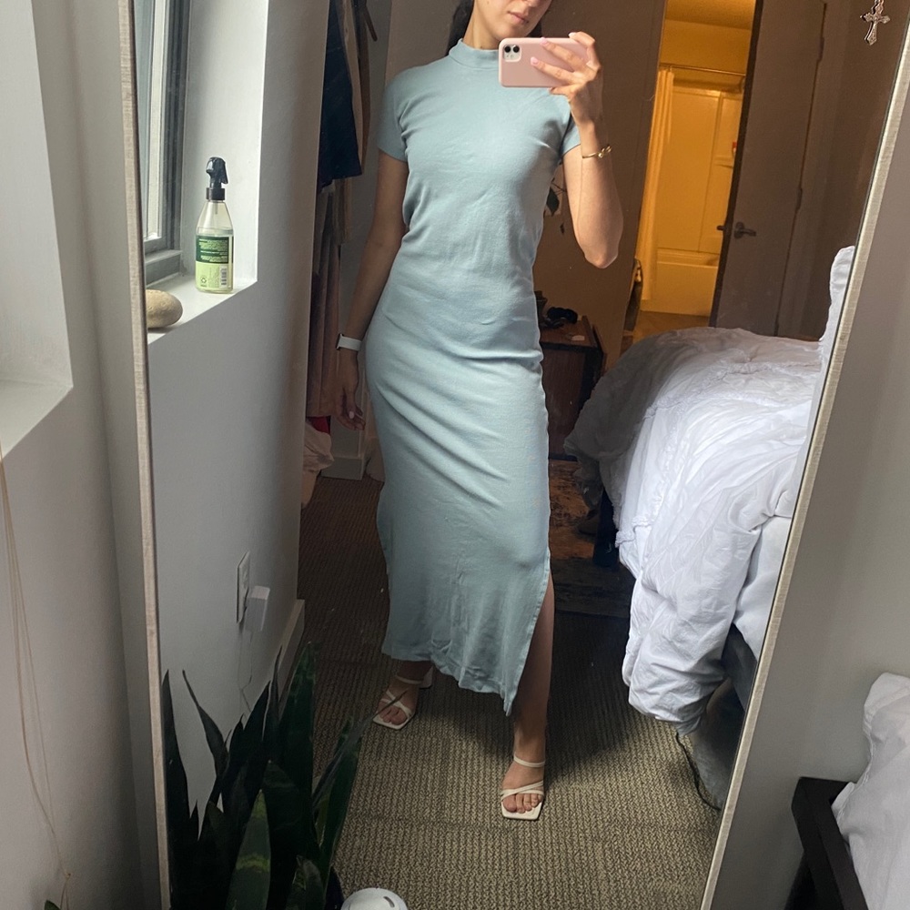 Club Monaco Tea Dyed Mockneck Ribbed Maxi Dress